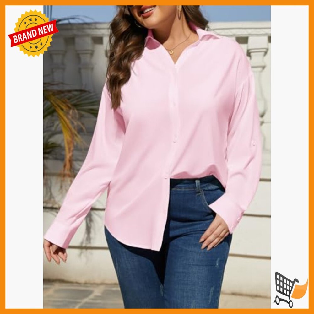 Plus Size V-Neck Button Down Blouse Long Sleeve B… - image 6